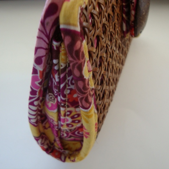 Vera Bradley Tiki Cane Clutch Coconut Button New